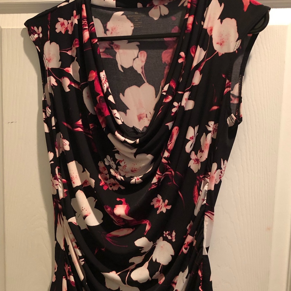 Sleeveless cowl neck floral top